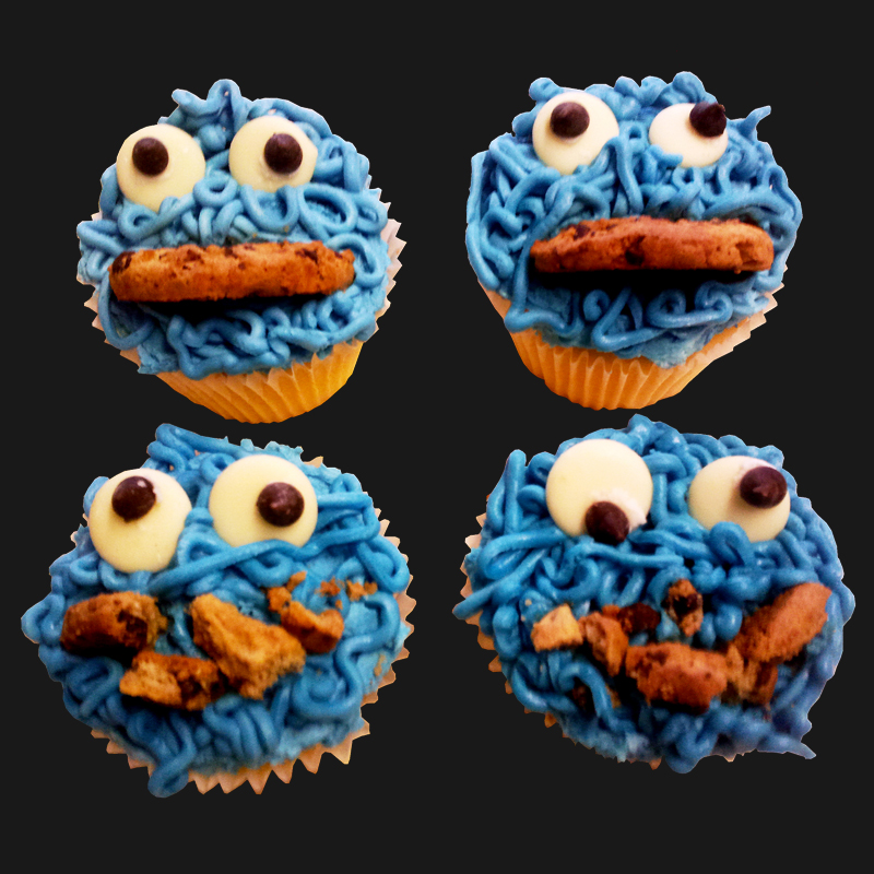 Cookie Monster Cupcakes with cookies
