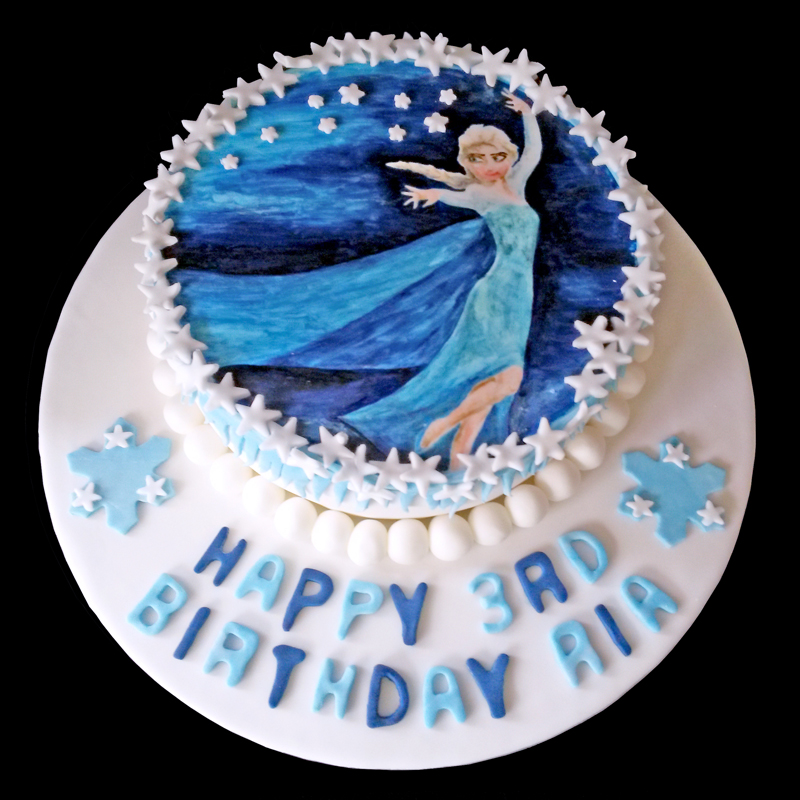 Frozen Cake with Hand Painted Elsa Design